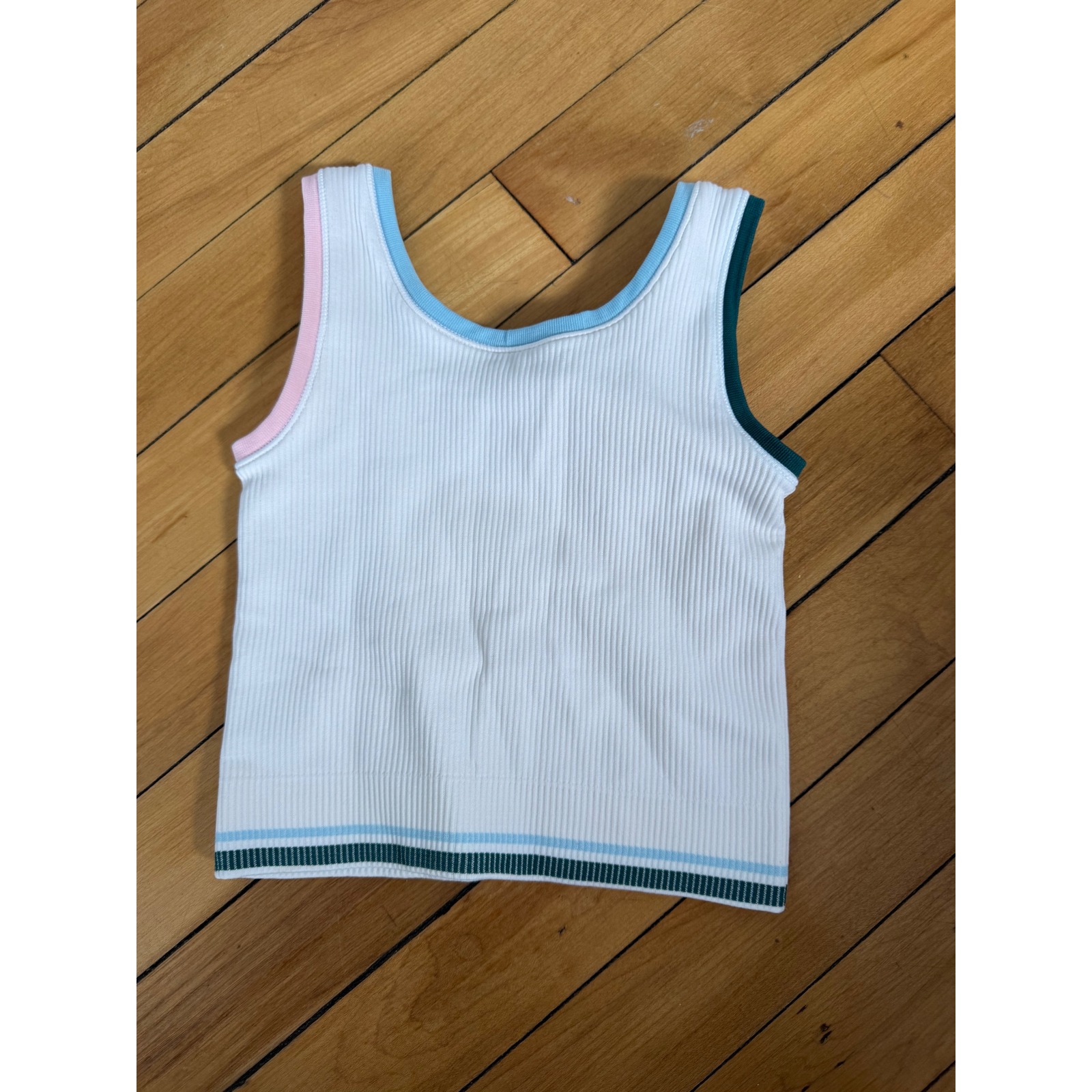 Athleta Girls White Ribbed Colorful Hem Tank Top Athletic Wear
